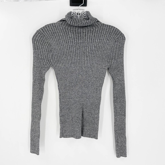 Express Sweaters - Express Turtleneck Ribbed Stretch Sweater Gray
